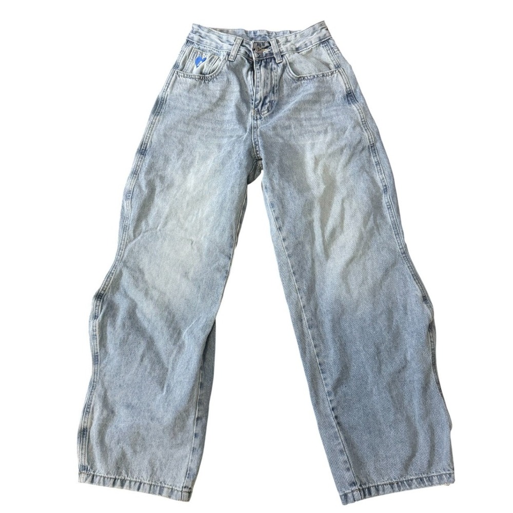 DELFRIC EDEN‎ Light Wash Jeans Heart Logo Wide Leg Size 26